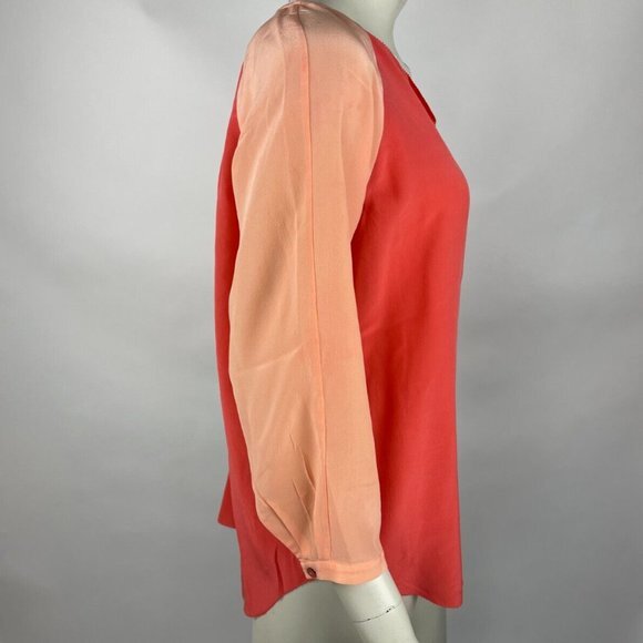 Eileen Fisher Color block Silk Tunic Top Women‎ PM V-Neck 3/4 Sleeve Lightweight - Picture 5 of 15